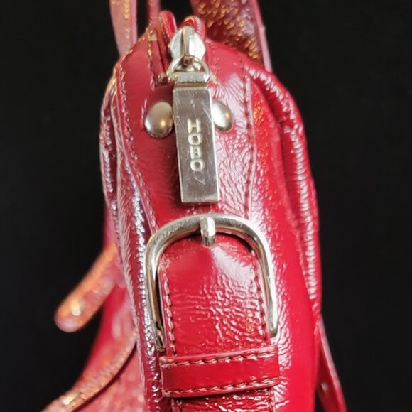 Hobo International Red Leather Shoulder Bag Buffalo Check Lining Satchel Handbag - Picture 10 of 13
